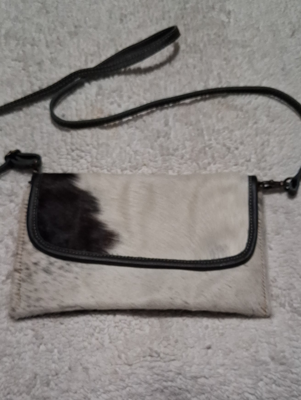 Myra Bag White and Black Haircalf Crossbody Clutch